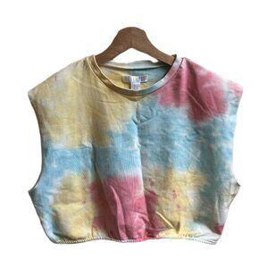 REVAMPED Tie Dye Crop Top Sweater Tee Womens Large